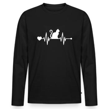 Katze - Heartbeat mit Herz - Tierliebe - Männer Premium Bio Langarmshirt - Schwarz - Vorne - Nico (187cm)