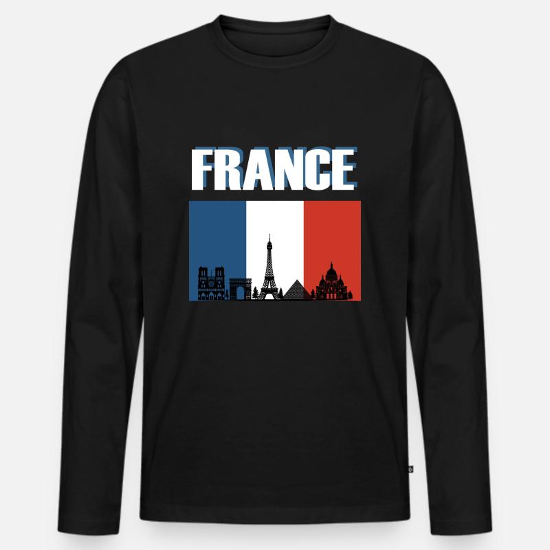 Frankreich-Flagge Pariser Skyline - Männer Premium Bio Langarmshirt - Schwarz