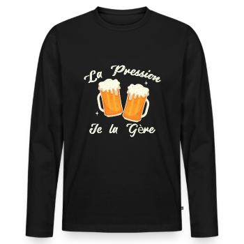 La Pression Je la Gère Humour Fan Amateurs Bière - T-shirt manches longues Premium bio Homme - noir - Devant - Nico (187cm)