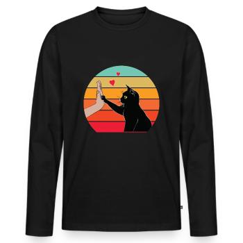Katze High Five - Männer Premium Bio Langarmshirt - Schwarz - Vorne - Nico (187cm)
