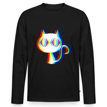 EDM Cat Rave style Glitch - T-shirt manches longues Premium bio Homme - noir - Devant - Nico (187cm)