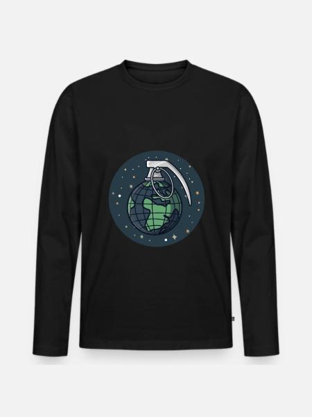Globus Weltkugel als Granate - Männer Premium Bio Langarmshirt - Schwarz