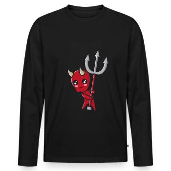 Teufelchen mit Dreizack - Männer Premium Bio Langarmshirt - Schwarz - Vorne - Nico (187cm)