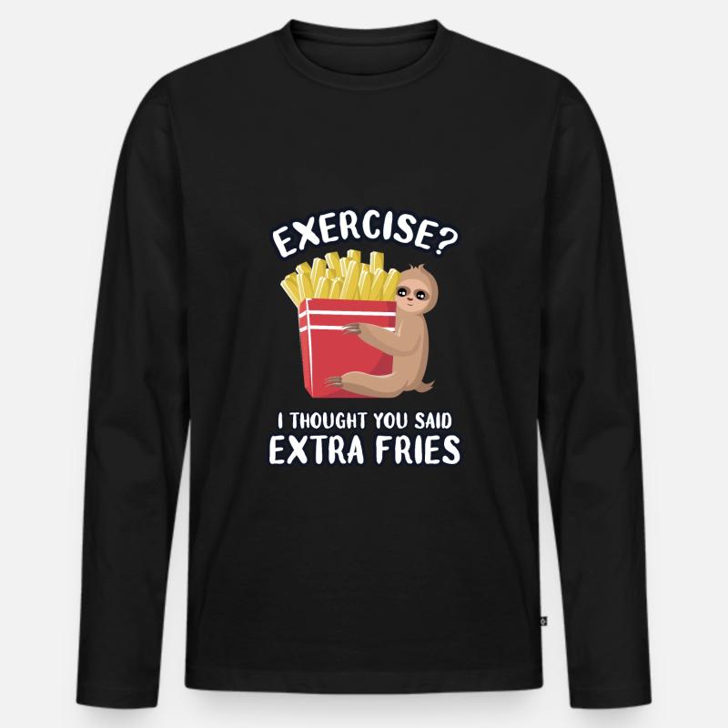 Faultier liebt Pommes - Männer Premium Bio Langarmshirt - Schwarz