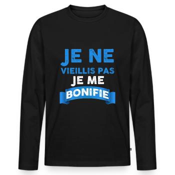 Je Ne Vieillis Pas Je Me Bonifie - T-shirt manches longues Premium bio Homme - noir - Devant - Nico (187cm)