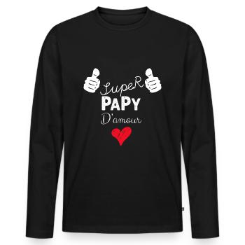 Super Papy D'Amour - T-shirt manches longues Premium bio Homme - noir - Devant - Nico (187cm)