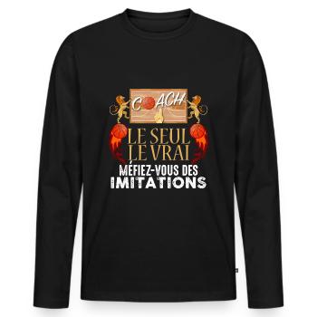 18 - t shirt coach basket humour 5.png - T-shirt manches longues Premium bio Homme - noir - Devant - Nico (187cm)