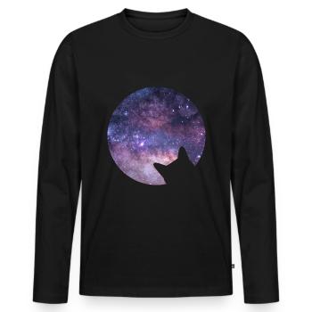 Space cat stares into space - Men's Premium Organic Long Sleeve Shirt - black - Front - Nico (187cm)