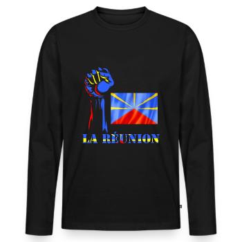 Poing Drapeau la Réunion Cadeau Réunionnais Fier - T-shirt manches longues Premium bio Homme - noir - Devant - Nico (187cm)
