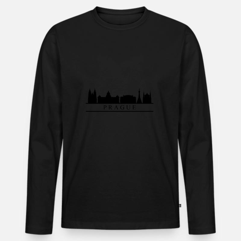 Prag-Skyline - Männer Premium Bio Langarmshirt - Schwarz