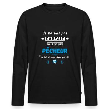 Je ne suis pas parfait mais je suis Pêcheur - T-shirt manches longues Premium bio Homme - noir - Devant - Nico (187cm)
