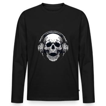Skull Music Headphones Musician Metal Festival - Men's Premium Organic Long Sleeve Shirt - black - Front - Nico (187cm)