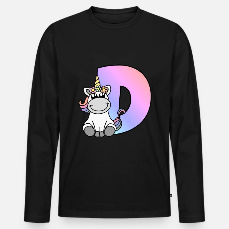 Einhorn Buchstabe D - Männer Premium Bio Langarmshirt - Schwarz