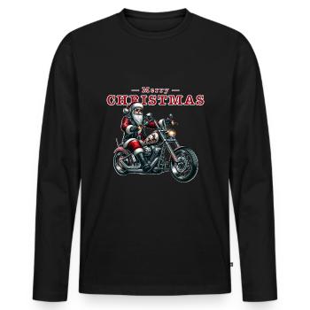 Cool Santa Claus on motorcycle, bike to Xmas - Men's Premium Organic Long Sleeve Shirt - black - Front - Nico (187cm)