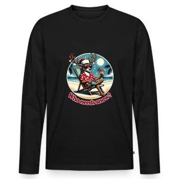 Holiday over Christmas, cool reindeer on the beach - Men's Premium Organic Long Sleeve Shirt - black - Front - Nico (187cm)