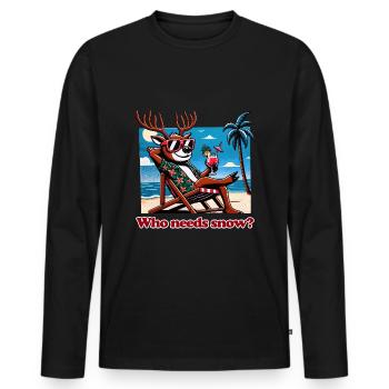 funny anti christmas reindeer on holiday - Men's Premium Organic Long Sleeve Shirt - black - Front - Nico (187cm)