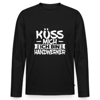 Küss mich ich bin Handwerker - Männer Premium Bio Langarmshirt - Schwarz - Vorne - Nico (187cm)