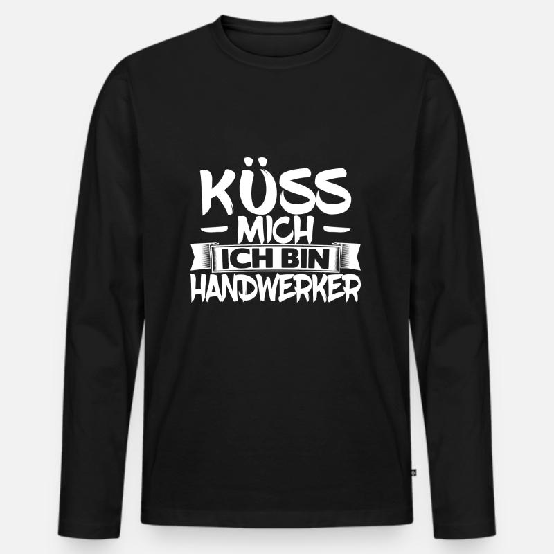 Küss mich ich bin Handwerker - Männer Premium Bio Langarmshirt - Schwarz
