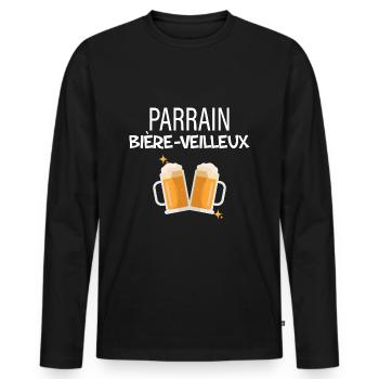 Parrain merveilleux et biere-veilleux - T-shirt manches longues Premium bio Homme - noir - Devant - Nico (187cm)