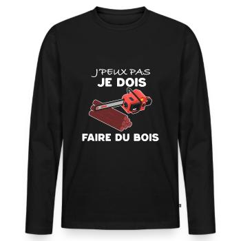 je Peux Pas je Dois Faire Du Bois - T-shirt manches longues Premium bio Homme - noir - Devant - Nico (187cm)