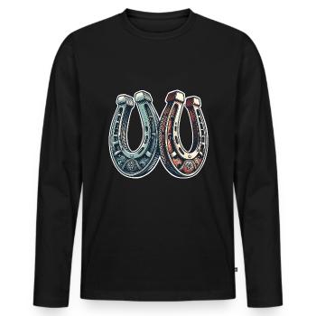 Horseshoe - Men's Premium Organic Long Sleeve Shirt - black - Front - Nico (187cm)