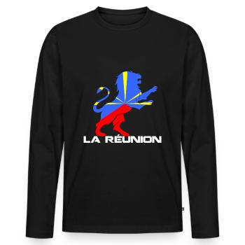 La Réunion Lion Puissance et Courage - T-shirt manches longues Premium bio Homme - noir - Devant - Nico (187cm)