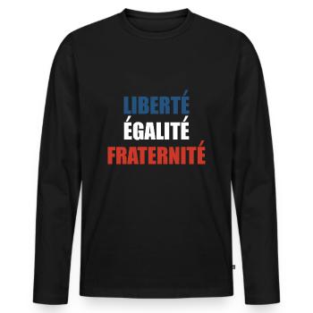 Liberté Égalité Fraternité - T-shirt manches longues Premium bio Homme - noir - Devant - Nico (187cm)