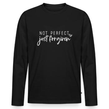 Pas parfait, juste pardonné - T-shirt manches longues Premium bio Homme - noir - Devant - Nico (187cm)