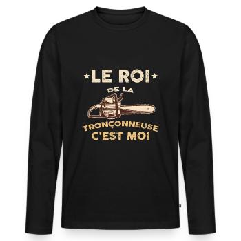 Bucheron roi de la tronçonneuse humour bois - T-shirt manches longues Premium bio Homme - noir - Devant - Nico (187cm)