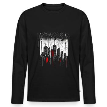 Gratte-ciel de métropole minimaliste sous la pluie - T-shirt manches longues Premium bio Homme - noir - Devant - Nico (187cm)