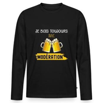 Boire Avec Modération - T-shirt manches longues Premium bio Homme - noir - Devant - Nico (187cm)