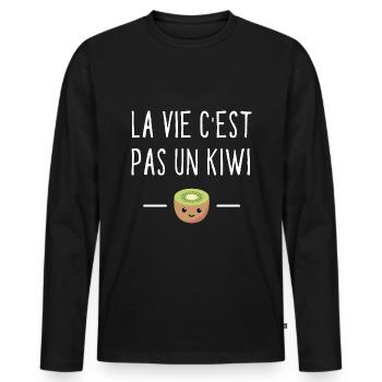 La vie c est pas un kiwi - T-shirt manches longues Premium bio Homme - noir - Devant - Nico (187cm)