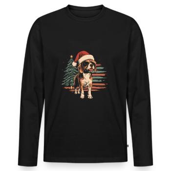 Beagle avec chapeau de Père Noël et lunettes de soleil - T-shirt manches longues Premium bio Homme - noir - Devant - Nico (187cm)