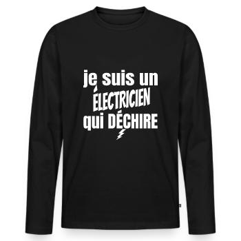 électricien qui déchire - T-shirt manches longues Premium bio Homme - noir - Devant - Nico (187cm)