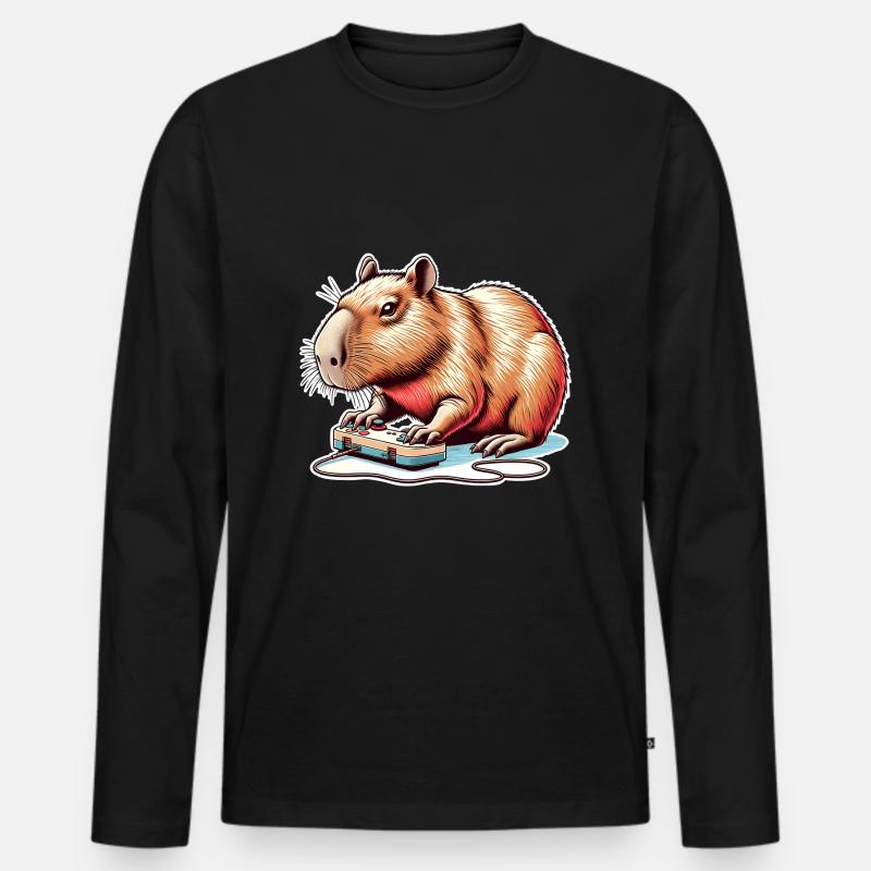 Capybara Gaming Nerd - Männer Premium Bio Langarmshirt - Schwarz