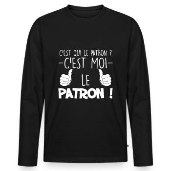 Papa c est qui le patron - T-shirt manches longues Premium bio Homme - noir - Devant - Nico (187cm)