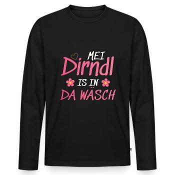 Dirndl Tracht | Mei Dirndl is in da - Männer Premium Bio Langarmshirt - Schwarz - Vorne - Nico (187cm)