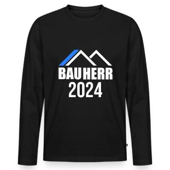 Bauherr 2024 Hausbau Neubau Baustelle Richtfest - Männer Premium Bio Langarmshirt - Schwarz - Vorne - Nico (187cm)