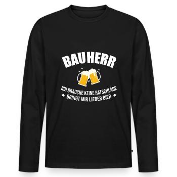 Bauherr Bier Hausbau Eigenheim Richtfest 2022 - Männer Premium Bio Langarmshirt - Schwarz - Vorne - Nico (187cm)