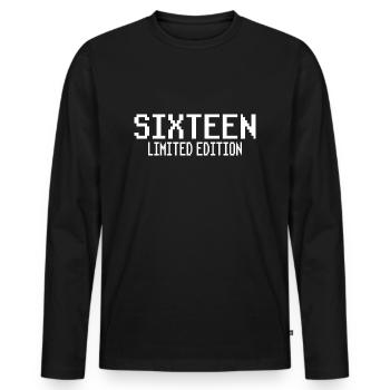 16e anniversaire Seize pixels - T-shirt manches longues Premium bio Homme - noir - Devant - Nico (187cm)