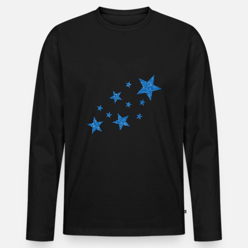 Blaue Sterne mit Schnee - Männer Premium Bio Langarmshirt - Schwarz