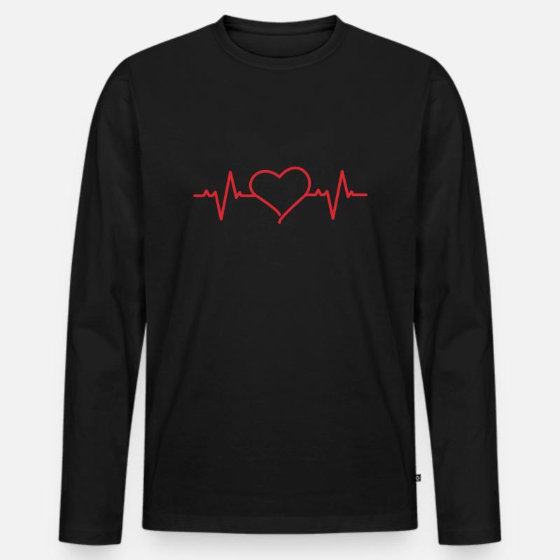 Herz mit Herzfrequenz - Männer Premium Bio Langarmshirt - Schwarz