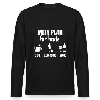 Mein Plan Wandern Bergsteigen | Hiking Wein Spruch - Männer Premium Bio Langarmshirt - Schwarz - Vorne - Nico (187cm)