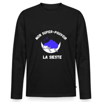 Mon super-pouvoir - T-shirt manches longues Premium bio Homme - noir - Devant - Nico (187cm)