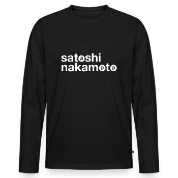 Satoshi Nakamoto Bitcoin Logo - T-shirt manches longues Premium bio Homme - noir - Devant - Nico (187cm)