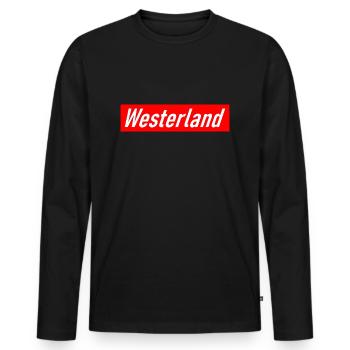 Westerland Slogan - Sylt - Deutschland - Germany - Männer Premium Bio Langarmshirt - Schwarz - Vorne - Nico (187cm)