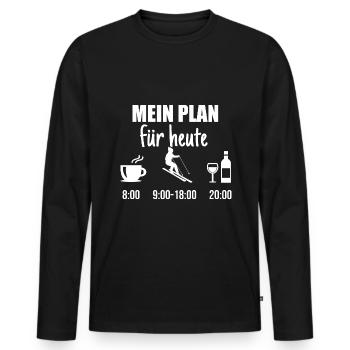 Mein Plan Apres Ski | Skifahrer Wein Spruch - Männer Premium Bio Langarmshirt - Schwarz - Vorne - Nico (187cm)