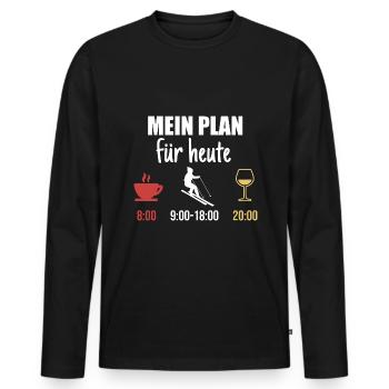 Mein Plan Apres Ski | Skifahrer Wein Spruch - Männer Premium Bio Langarmshirt - Schwarz - Vorne - Nico (187cm)