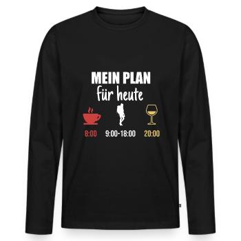 Mein Plan Wandern Bergsteigen | Hiking Wein Spruch - Männer Premium Bio Langarmshirt - Schwarz - Vorne - Nico (187cm)