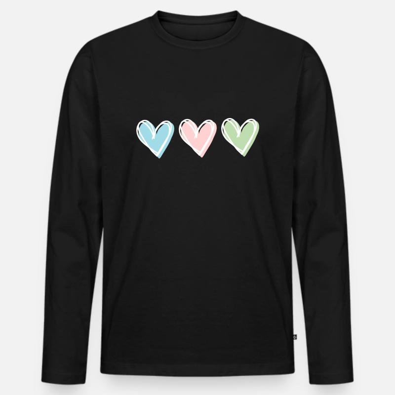 Herz Pastel - Männer Premium Bio Langarmshirt - Schwarz